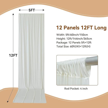 60×12ft Wrinkle Free Ivory Backdrop Curtain - Image 2
