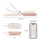RHOS Folding Brush with Mirror for Women, Girls - Mini Hair Brush for Purse, Small Pocket Brush with Soft Nylon Bristles and Mirror for Travel (Beige)