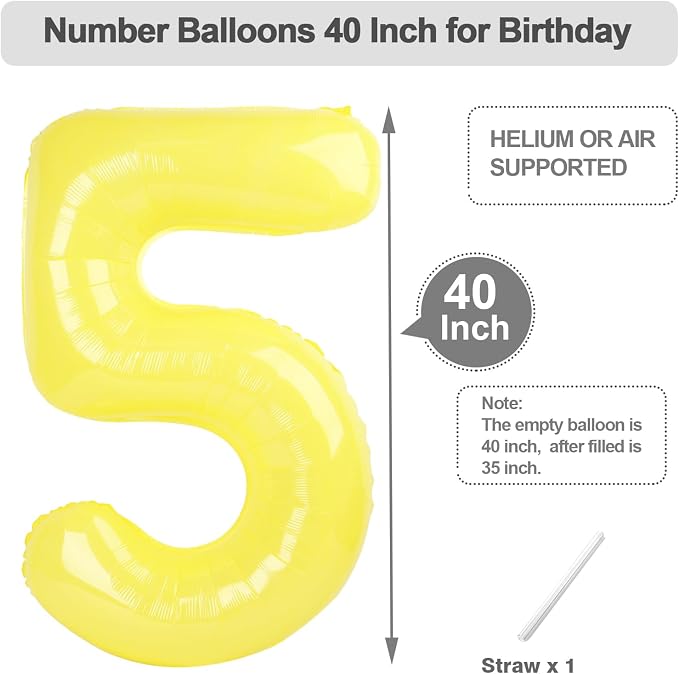4 Balloon Number 40 Inch for Yellow Birthday Party Decorations | Mix & Match - Image 5