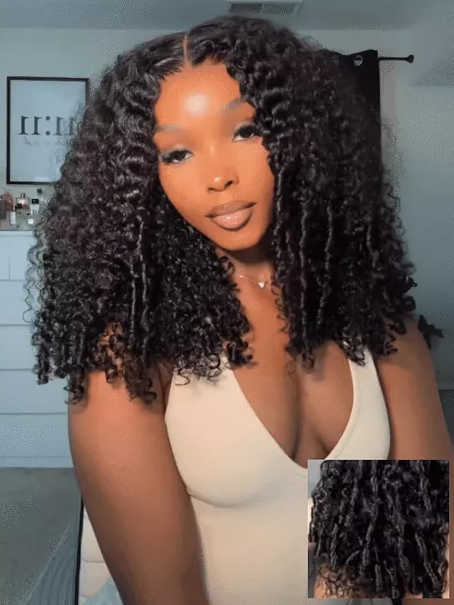 Julia Hair 7x5 Lace Water Curly Texture Wig With Finger Coil Ends Glueless Wigs Human Hair Put On and Go Invisible Lace Pre Plucked Pre Cut Bleached Knots Natural Hairline 20 Inch