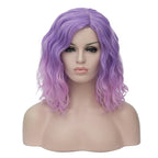 BUFASHION 14" Women Short Pink Purple Bob Wavy Glue Less Synthetic Hair Wig 46 Colors Available（Pink Purple）