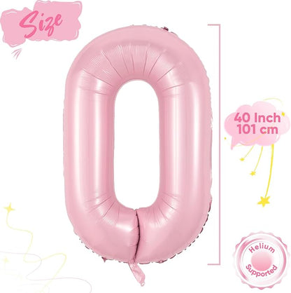 Light Pink 0 Balloon, 40 Inch Large Pastel Pink Foil Helium Number Balloons 0-9 - Image 2