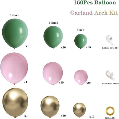 Spring Balloon Garland Arch Kit 160Pcs Sage Green Pink and Gold Latex Balloons - Image 2