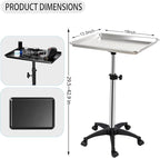Salon Rolling Tray, Height Adjustable Tattoo Tray Rolling Cart, Storage Utility Trolley for Spa, Beauty Salon Service, Hairdresser Cart with Wheels, Black (Silver)