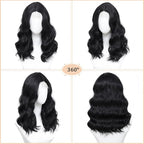 Black Wig for Women, 18 Inch Middle Part Wavy Curly Wigs Synthetic Heat Resistant Soft deep wave Wig for Women Daily Use (Black, 18 Inch)