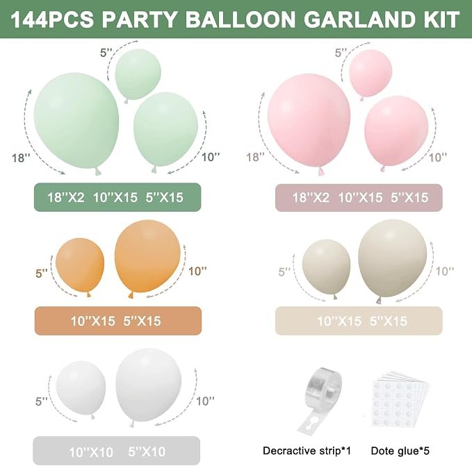 Dusty Green Pink Floral Balloon Garland Arch Kit 144 PCs | Baby Shower Wedding - Image 4