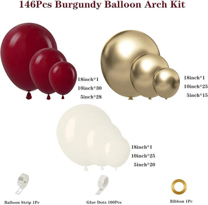 Burgundy Balloon Garland Arch Kit, Burgundy Maroon Gold Sand White Balloons - Image 2