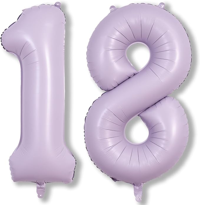 Pastel Dusty Purple Number 18 Birthday Balloons, 40 Inch Foil Number 1 & 8 by Lingqiang