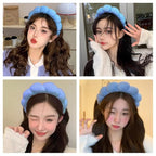 Spa Headbands for Washing Face or Makeup, Sponge Bubble Skincare Headbands, Puffy Terry Cloth Hairband for Women, Skin Care Makeup Headwear Hair Accessories for Girls(Dark blue)