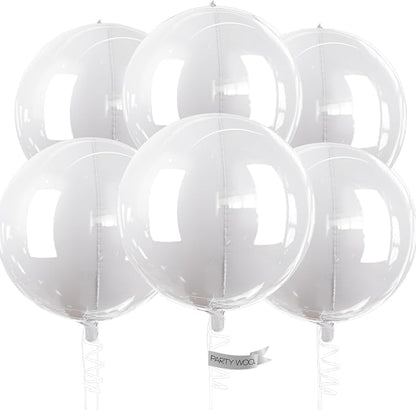PartyWoo White Large Round Giant 4D Jumbo Foil Balloons 6pcs 22 Inch | 22 Inch by PartyWoo