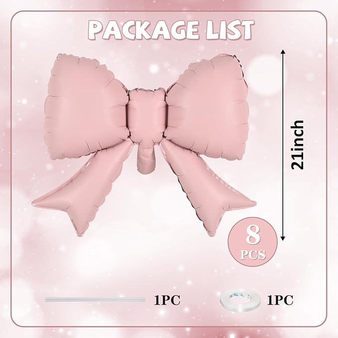 8pcs Pink Bow Foil Balloons - Image 2