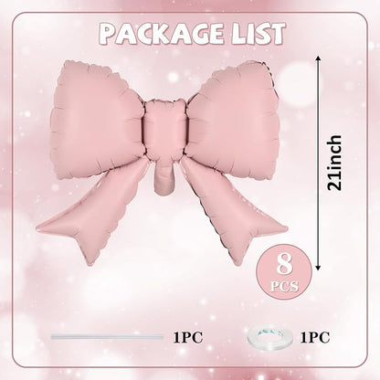 8pcs Pink Bow Foil Balloons - Image 2