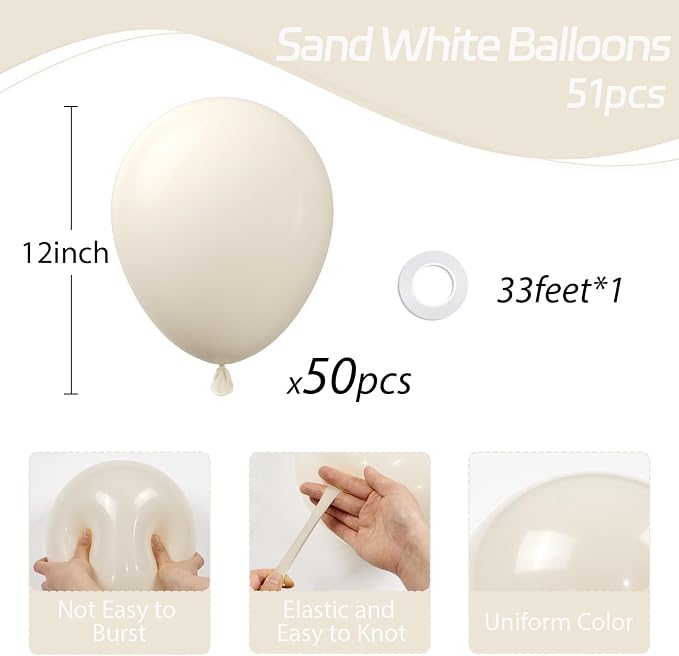Sand White Balloons 12 inch, Cream Beige Latex Balloons 50pcs Party Balloon - Image 2