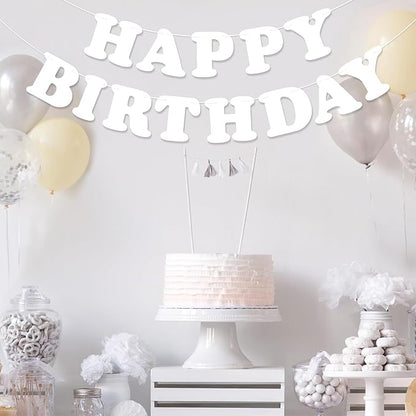 White Happy Birthday Banner Sign Birthday Backdrop Party Supplies - Image 4
