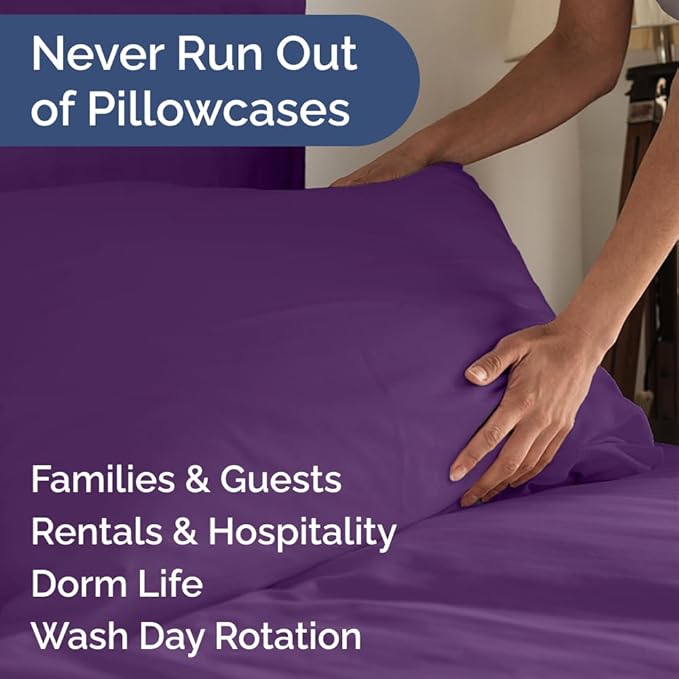 King Pillow Cases Set of 8 - Ultra Soft Hotel Quality Pillowcase Covers - Comfy & Wrinkle Free - Shrink, Stain and Fade Resistant - Easy-Care, Machine Washable Pillow Protectors - 8 Piece Set - Purple