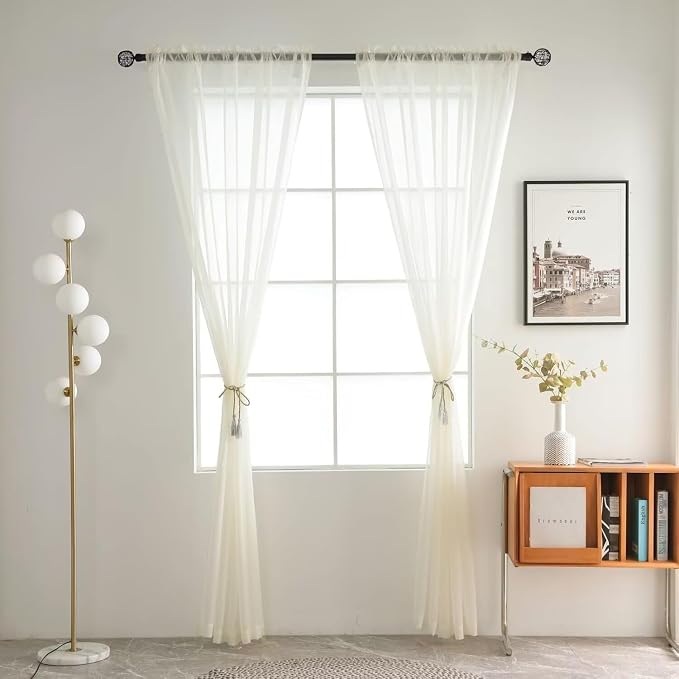 SpaceDresser Basic Rod Pocket Sheer Voile Window Curtain Panels Ivory 1 Pair 2 - Image 2