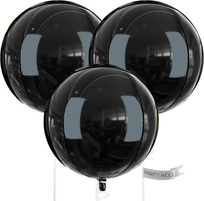 PartyWoo Black Large Round Giant 4D Jumbo Foil Balloons 3pcs 50 Inch | 50 Inch by PartyWoo
