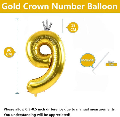 Gold Number 9 Balloon with Crown, 40 inch Gold Number Balloon 9th Birthday - Image 2