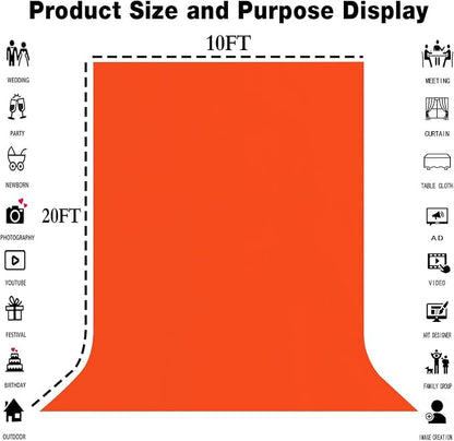 Orange Photography Backdrop for Photoshoot, Fabric 10x20ft | Polyester Studio - Image 3