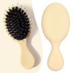 Mini Boar Bristle Hair Brush - Boar & Nylon Bristle Small Brush for Women Kids Long Short Hair to Smooth Add Shine - Travel Size Hair Brush for Purse,Pocke, Yellow