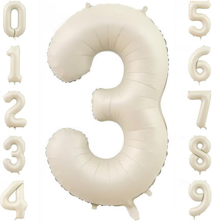 Cream Number 3 Balloons, 40 Inch 3 Balloons Giant Helium Foil Mylar Beige 3 by BBPOOL