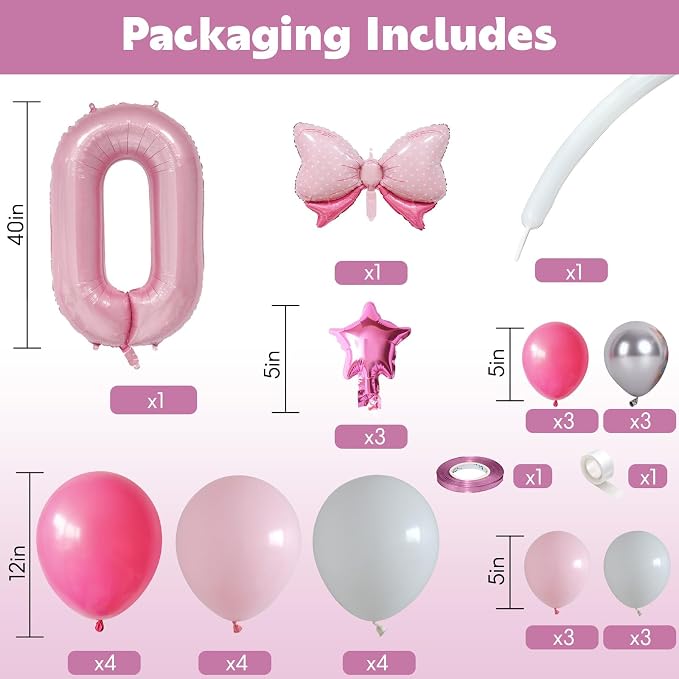 40 Inch Pink Number 0 Balloon Pastel Pink White Number Zero Foil Balloon Tower - Image 2