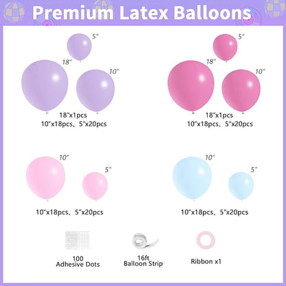 JOGAMS 184Pcs Silver Blue Pink and Purple Balloon Arch Kit - Image 2