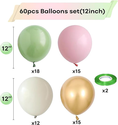 Sage Green Pink Balloon, 60 Packs 12 Inch Olive Green Pink Balloon - Image 2