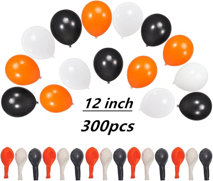300 Pack White Black and Orange Balloons 100 of each of the 3 colors 12 inch - Image 2