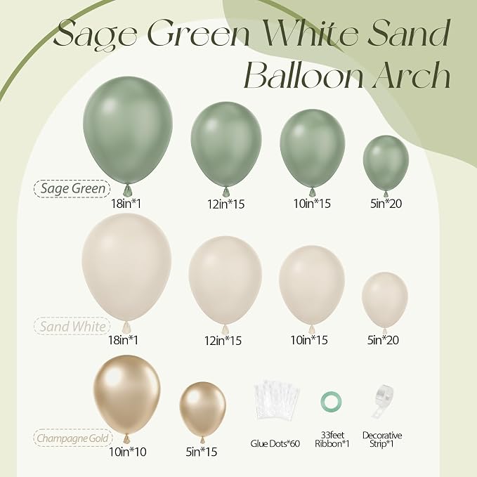 130Pcs Sage Green Gold Balloon Garland Arch Kit - Image 2