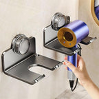 DBlosp Universal Hair Dryer Holder, Metal Suction Hair Tool Organizer Blow Dryer Holder Hair Dryer Holder Wall Mount with Plug&Cord Organizer (Black)