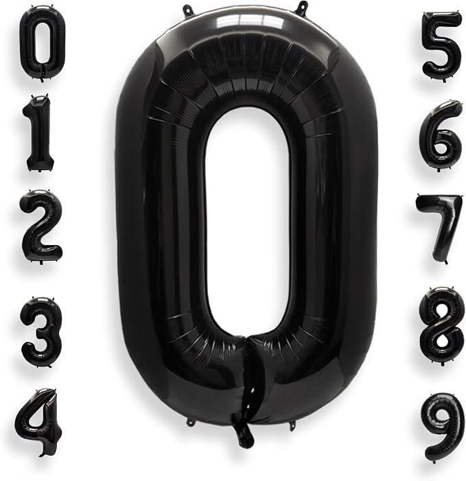 AULE 40 Inch Black Number Balloon 0 Foil 0-9 Birthday Big Numbers | Birthday by AULE