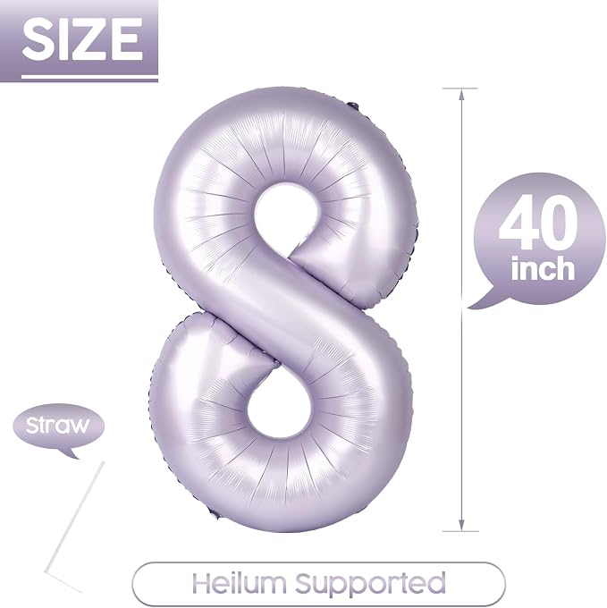 8 Balloon - Lilac Birthday Number Balloons, 40 Inch Decorations Men Women | - Image 5