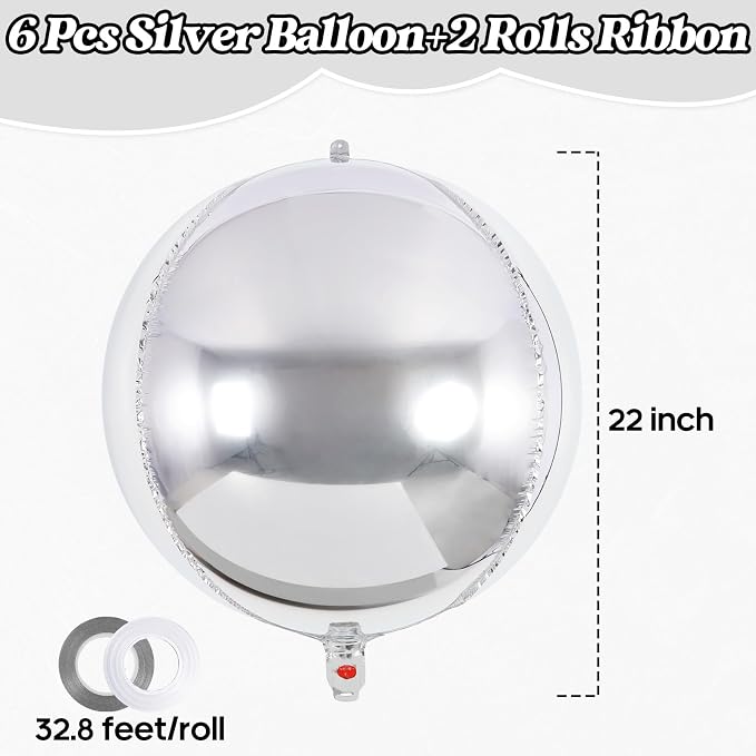 Metallic Silver Balloons, 22 Inch Large Sphere Round Balloons - Image 2