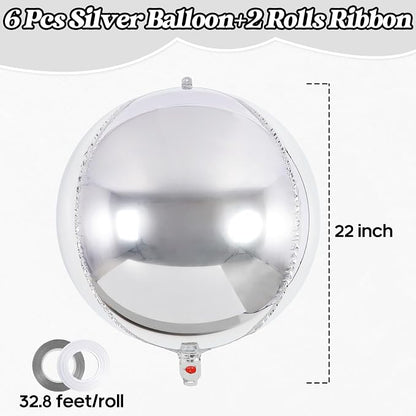 Metallic Silver Balloons, 22 Inch Large Sphere Round Balloons - Image 2