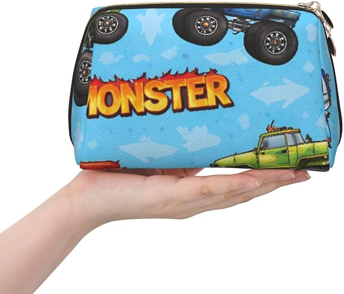 Monster Truck Cartoon Leather Makeup Bag Cosmetic Pouch Portable Travel - Image 3