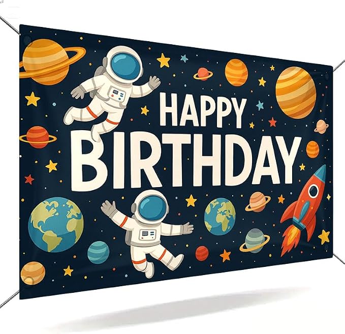 Space Birthday Decorations Banner 71x43 Inch, Large Outer Space Birthday Party by ActFirst