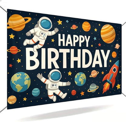 Space Birthday Decorations Banner 71x43 Inch, Large Outer Space Birthday Party by ActFirst