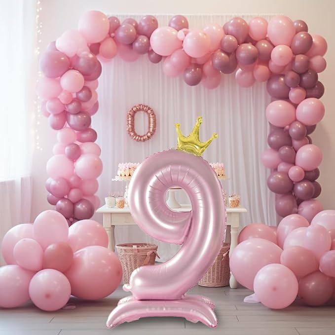 42 Inch Crown Pink Number Balloon, Number 9 Balloon - Image 2