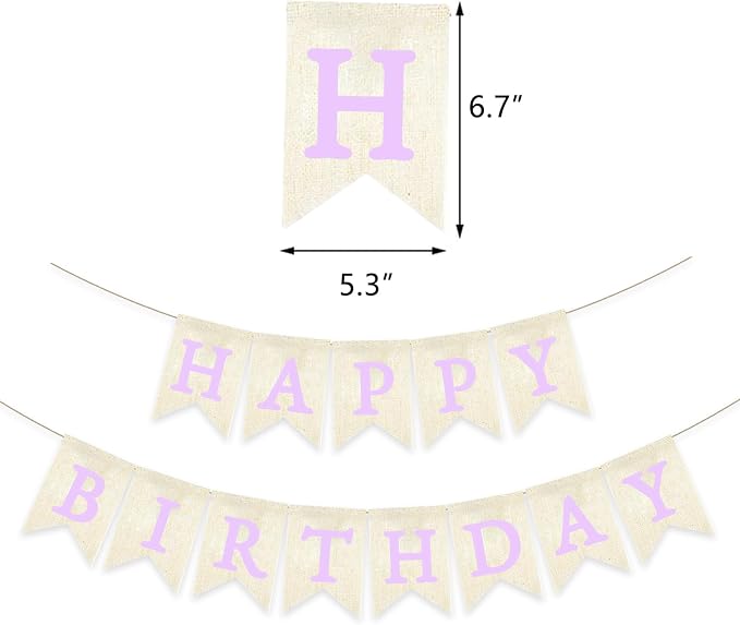 Purple Happy Birthday Banner Pre-strung Burlap Bunting Party Backdrop Sign - Image 2