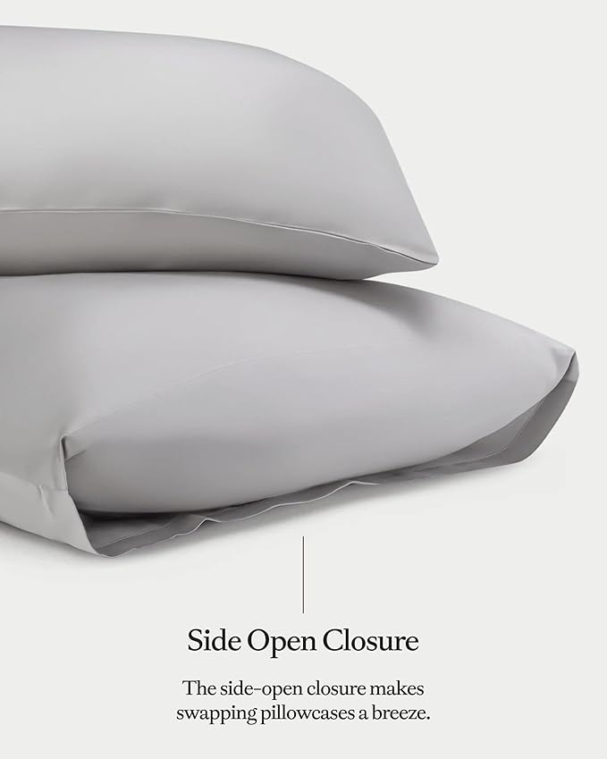 Cozy Earth Standard Pillowcases Set of 2 - Made of 100% Viscose from Bamboo, Ultra-Soft & Luxury, Woven from Naturally Breathable & Lightweight Fabric - Light Grey