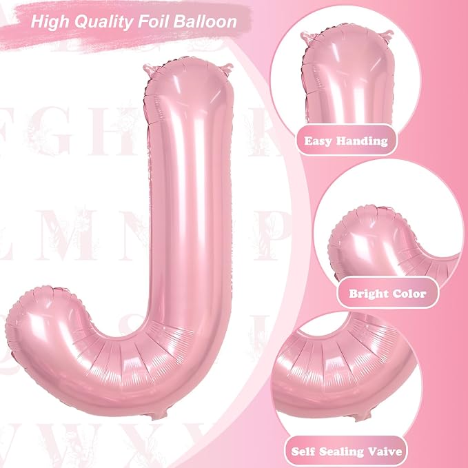 Pastel Pink Balloon Letter J, Large Mylar Alphabet J Custom Balloon Letter - Image 9