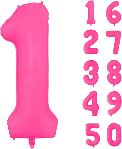 Fluorescent Rose Red Number Balloon 40 inch Giant Foil Helium Balloons Pink by Yeodong