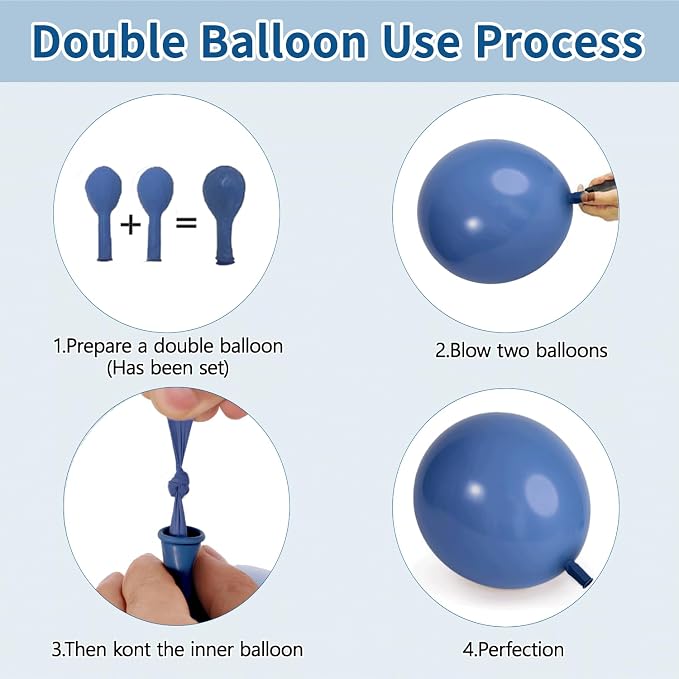 Dusty Blue Balloons Arch Kit, Double Stuffed, Party Decor | Dark Denim Blue - Image 2