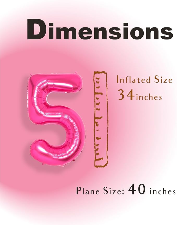 SUWEN 40 Inch Hot Pink Large 5 Balloon Numbers Big Foil Helium 0-9 | Jumbo - Image 4