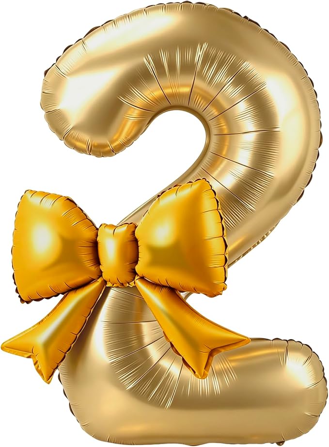 40 Inch Number 2 Balloon with Bow, Coquette Aesthetic Foil Balloon by Unknown