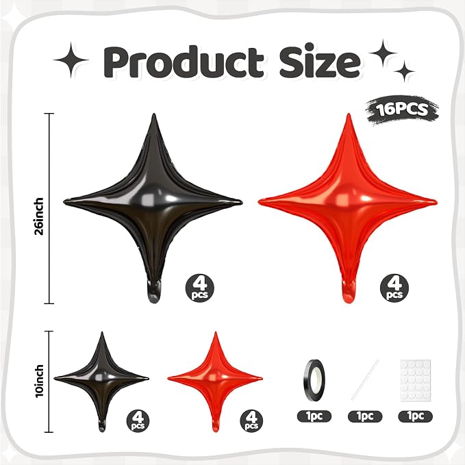 Black Red Star Balloons, 26 Inch and 10 Inch Red Stars Shaped Balloon - Image 2