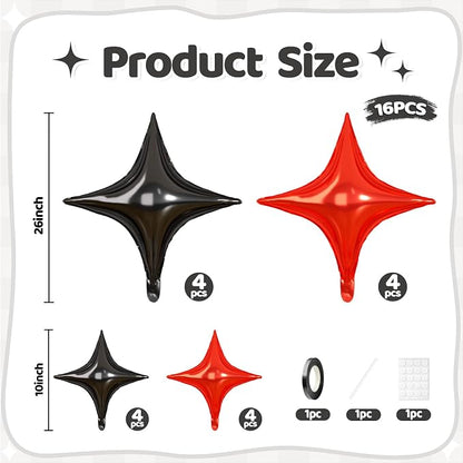 Black Red Star Balloons, 26 Inch and 10 Inch Red Stars Shaped Balloon - Image 2