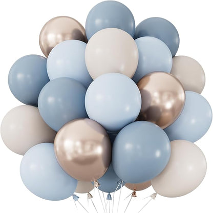 Dusty Blue and Gold Balloons, Baby Blue White Champagne Gold Balloon | 50 Pcs by Adeyoo