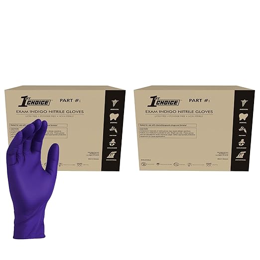 1st Choice 3 Mil Indigo Nitrile Exam Gloves Latex Free, Disposable Medical Grade, Food Prep, Tattoo, Large, Case of 1000